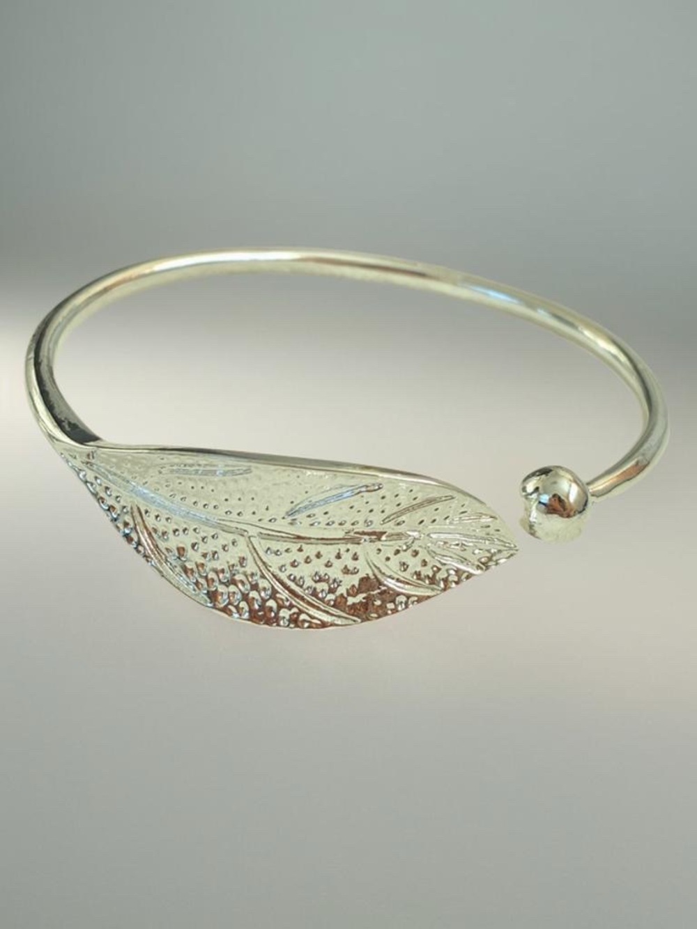 Silver Leaf Open Cuff Bracelet - Fits up to 7.5 inches wrist